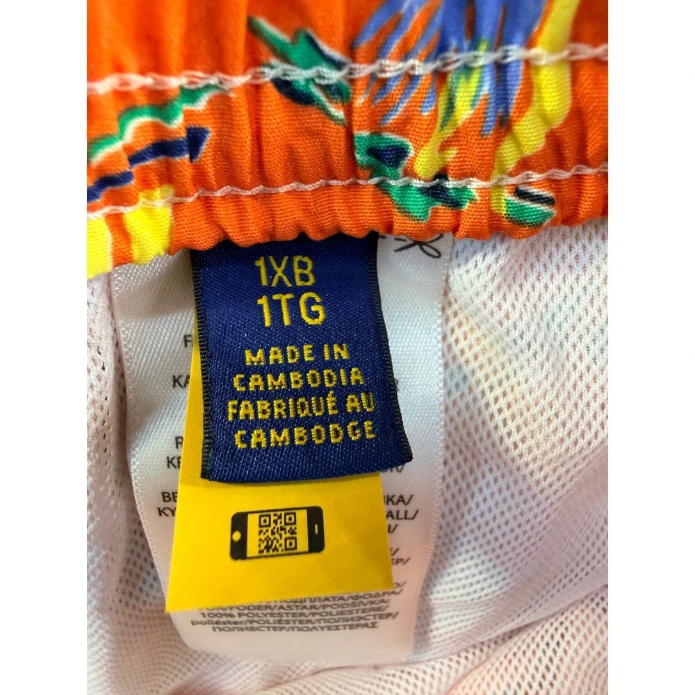 Polo Ralph Lauren Mens Orange Tropical Hula Sailboat Swim Trunks 1XB NWT